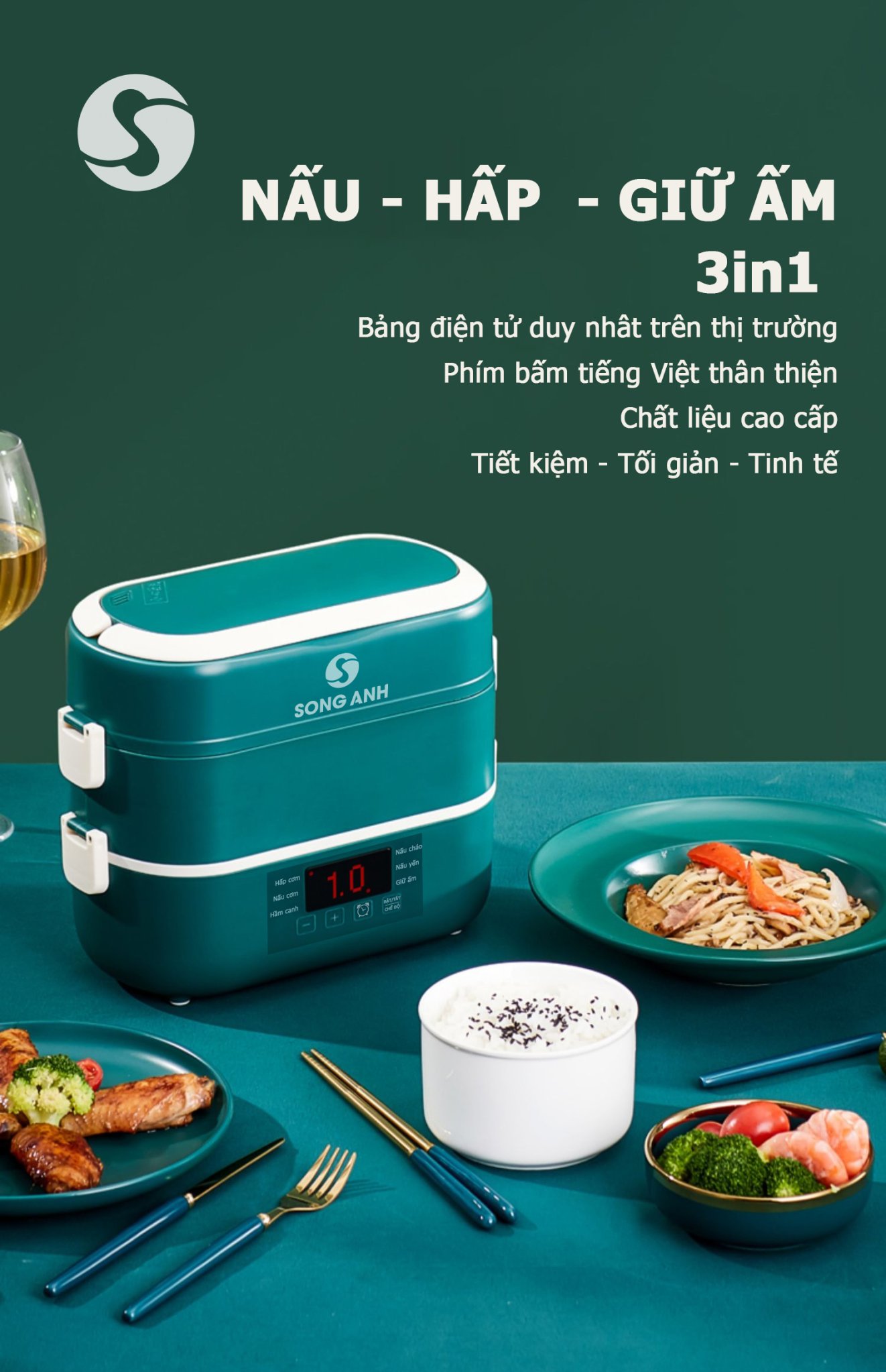 Hộp cơm điện văn phòng song anh, hộp cơm điện hâm nóng 2 tầng, bảo hành 12 tháng