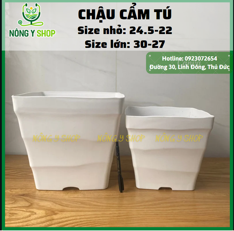 Chậu cẩm tú, chậu nhựa Vuông vân gợn sóng, nhựa cứng, chậu hoa, chậu cây cảnh, đáy thoát nước tốt