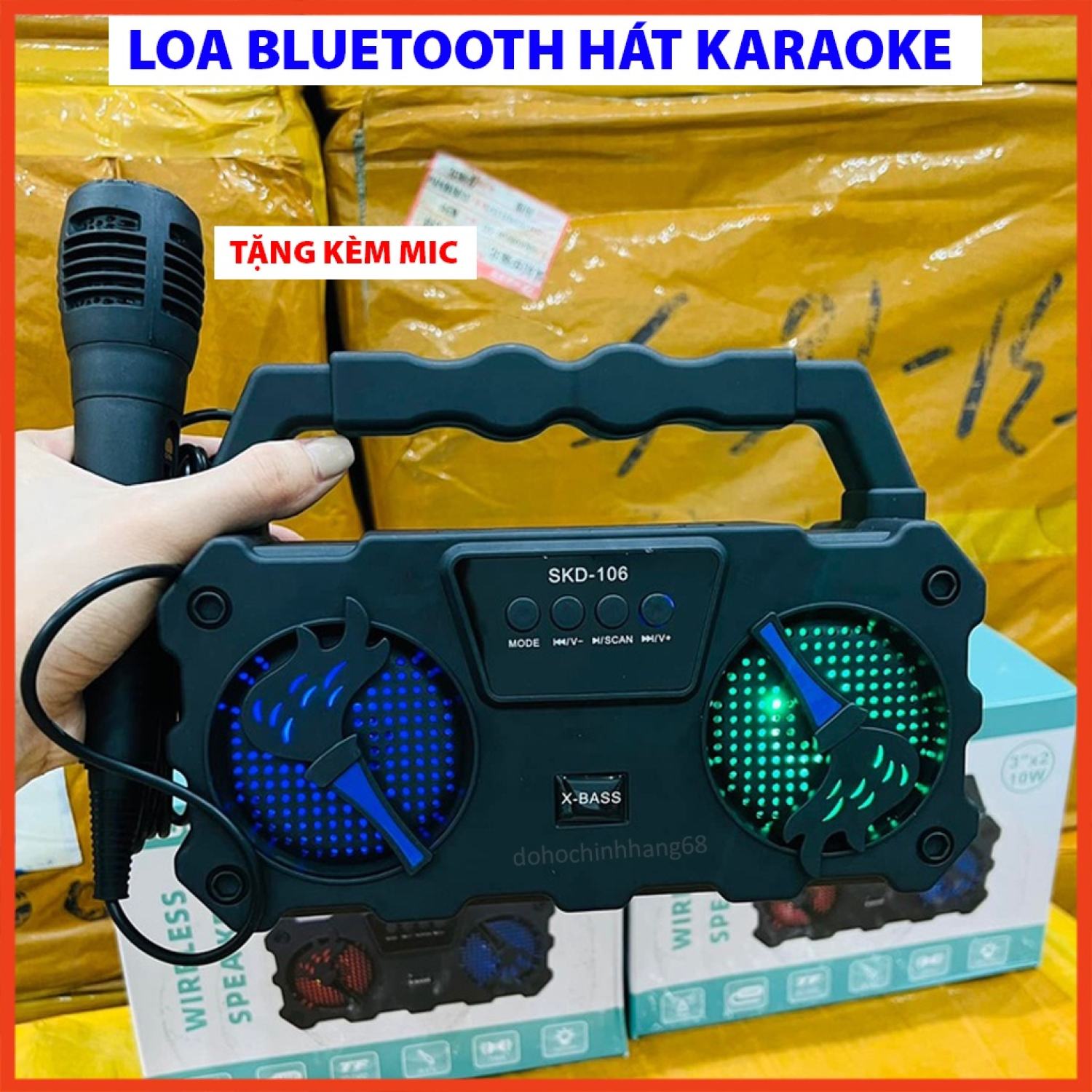 Loa karaoke bluetooth mini skd 106 tặng kèm mic cầm tay hàng chính hãng chất lượng cao - bảo hành 12 tháng