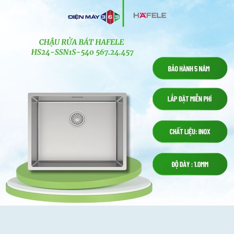 Chậu Rửa Bát HS24-SSN1S-540 Hafele 567.24.457, Chất liệu Inox 304, Bảo Hành 3 Năm - STM
