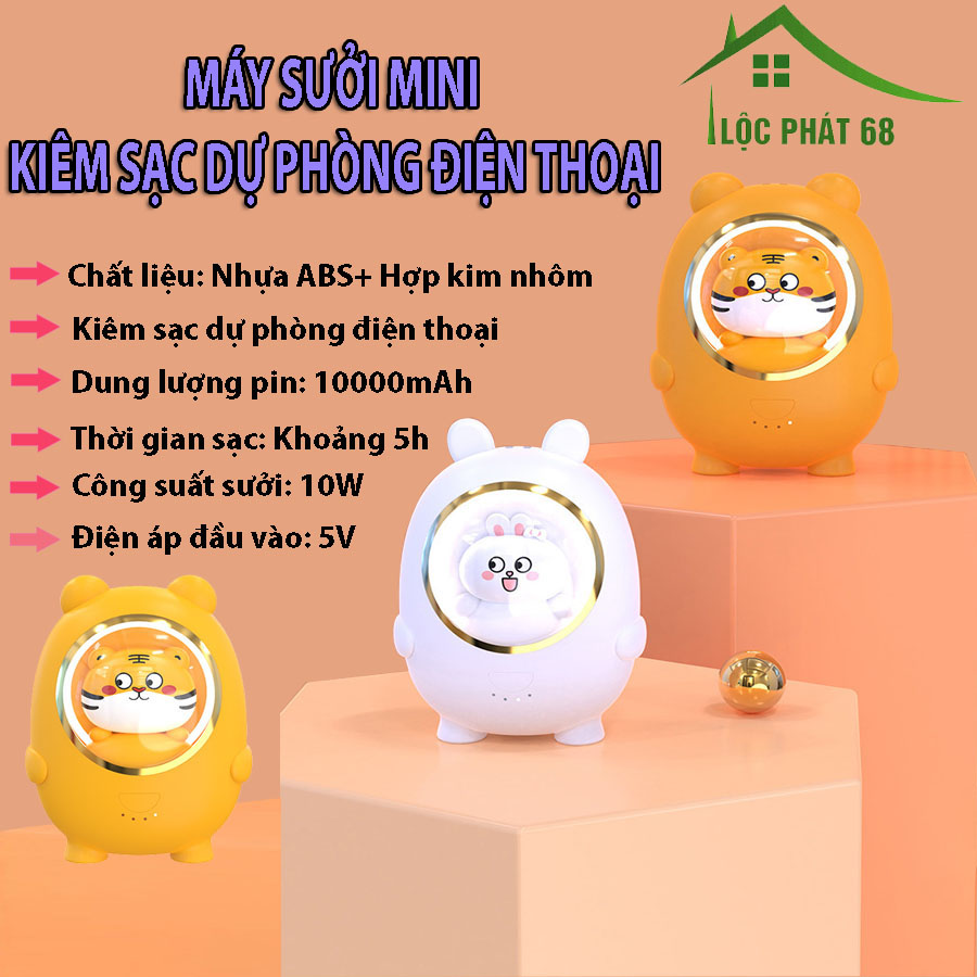 Máy sưởi ấm mini hình thú - Máy sưởi ấm mini cầm tay kiêm sạc dự phòng điện thoại, máy sưởi ấm mini tiện lợi hơn máy sưởi ấm phòng ngủ, pin sạc 10000mAh, công suất lớn 10W, thiết nhỏ gọn dễ dàng mang theo trong người