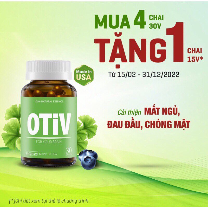 OTIV 30V-Cải thiện tình trạng thiếu máu não, mất ngủ, đau nửa đầu-Mua 4 tặng 1