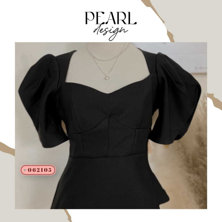 Áo chiết eo cổ vuông tay bồng nữ Pearl Design 062105