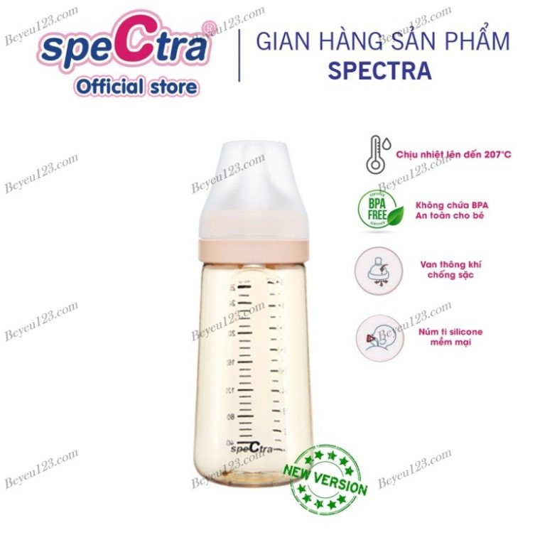 Bình sữa nhựa PPSU cổ rộng Spectra - kèm núm ti bú Size M, L , LL
