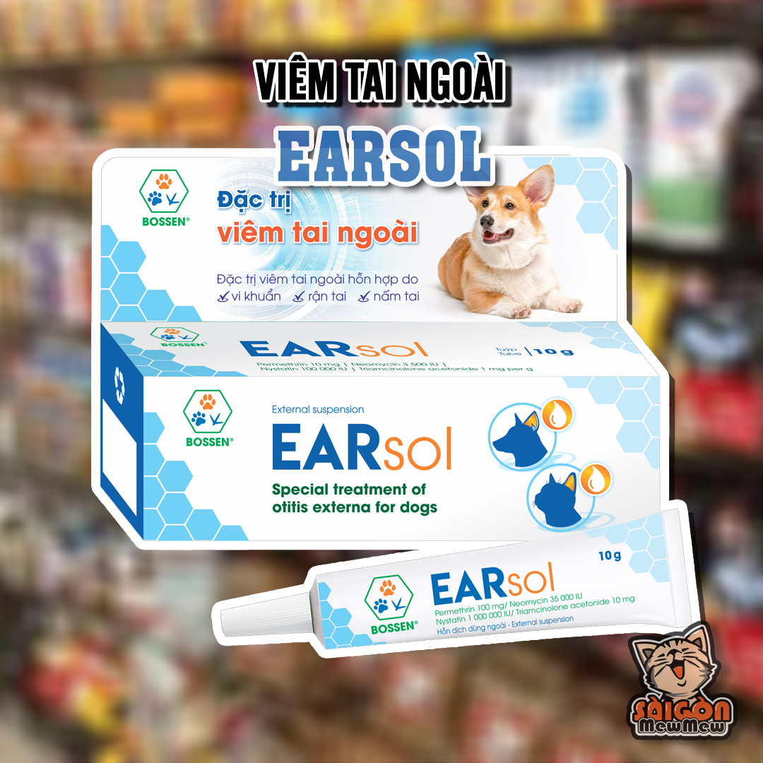 EARSOL dung dịch vệ sinh tai, giảm viêm tai ngoài hỗn hợp cho chó mèo (1 tube 10g)