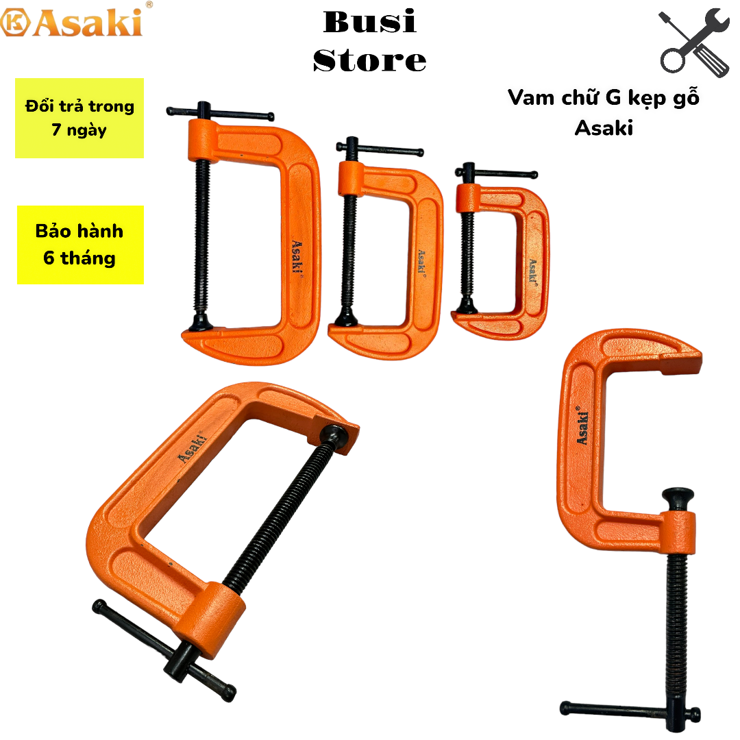 Vam chữ g kẹp gỗ 2-3-4-5-6 inch chính hãng asaki