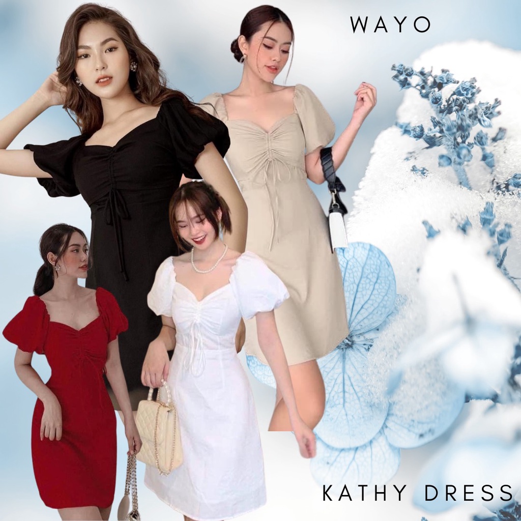[Kathy Dress] Đầm WAYO tay phồng rút dây nơ ngực 4 màu xinh đẹp