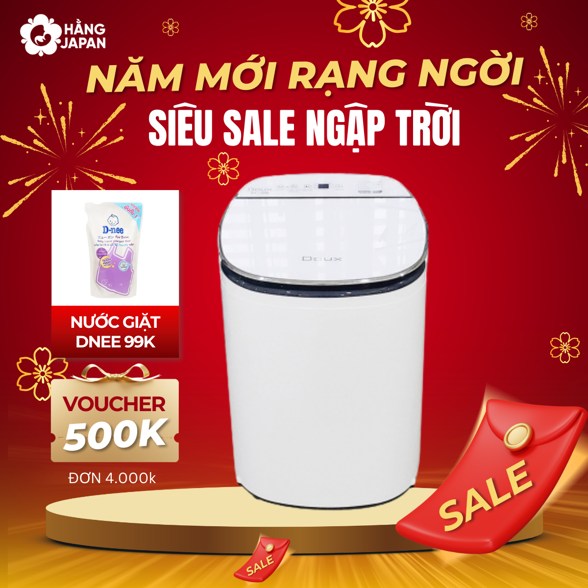 Máy giặt mini Doux Lux mẫu mới sấy khô 65 độ tiên tiến tự động Giặt sạch diệt khuẩn UV - Bảo hàng 12 tháng