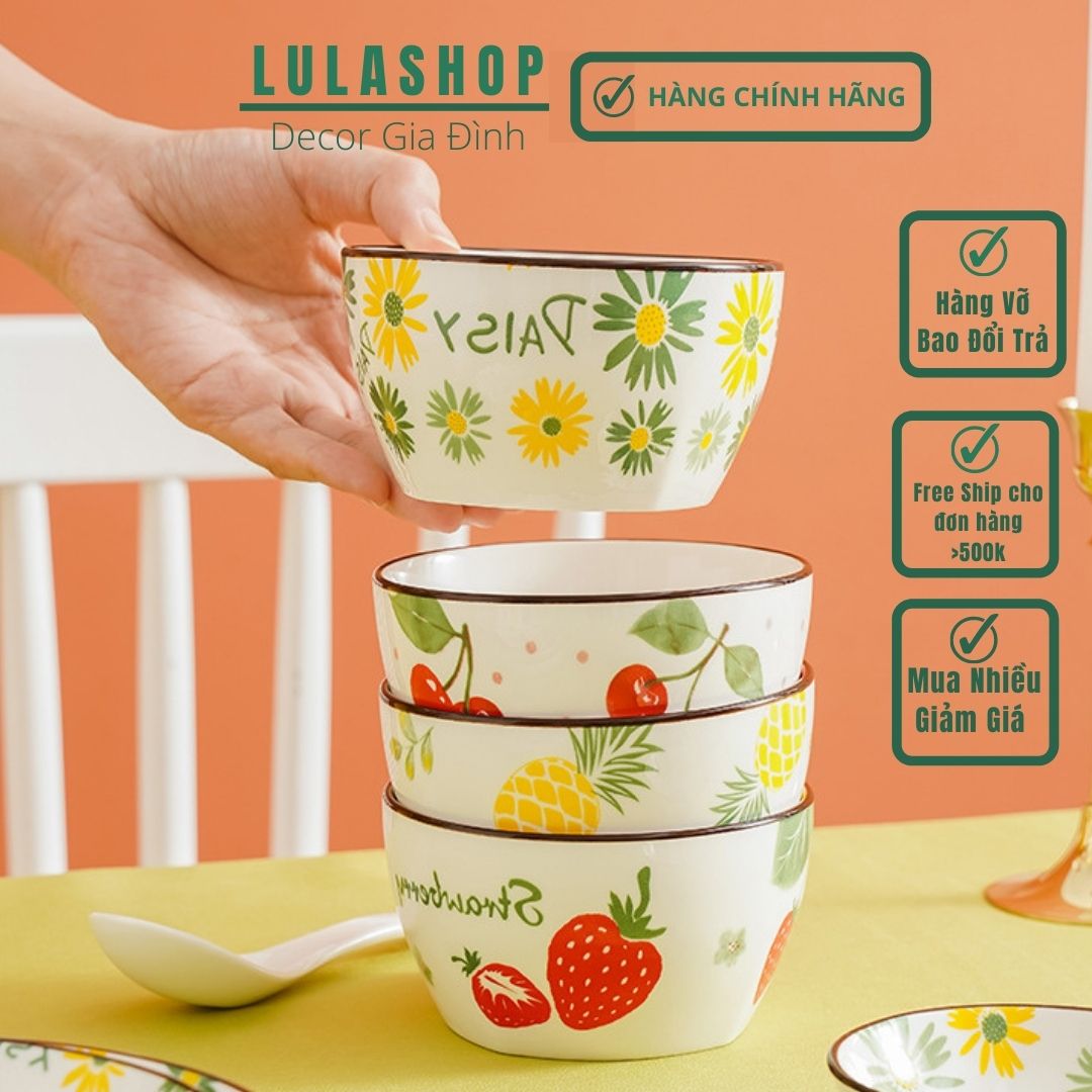 Bát cơm, chén cơm, bát sứ họa tiết Dứa, dâu tây, chery, dưa hấu, hoa cúc, chanh