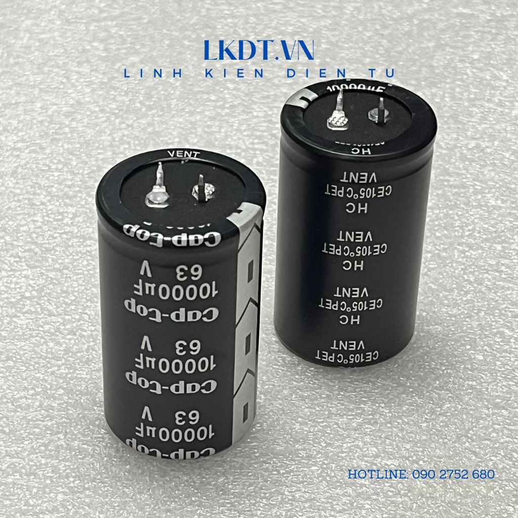 Tụ điện 10000uf 63v 35x60mm 105°c màu đen, chân thẳng
