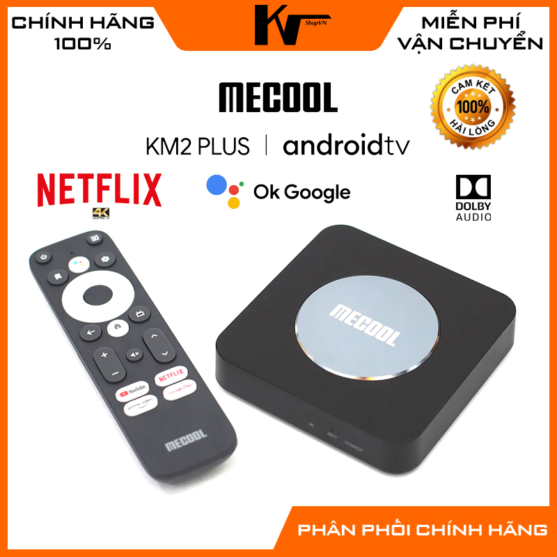 Android tv box mecool km2 plus, android tv 11 ce, chứng chỉ netflix 4k, âm thanh dolby, điều khiển voice bluetooth