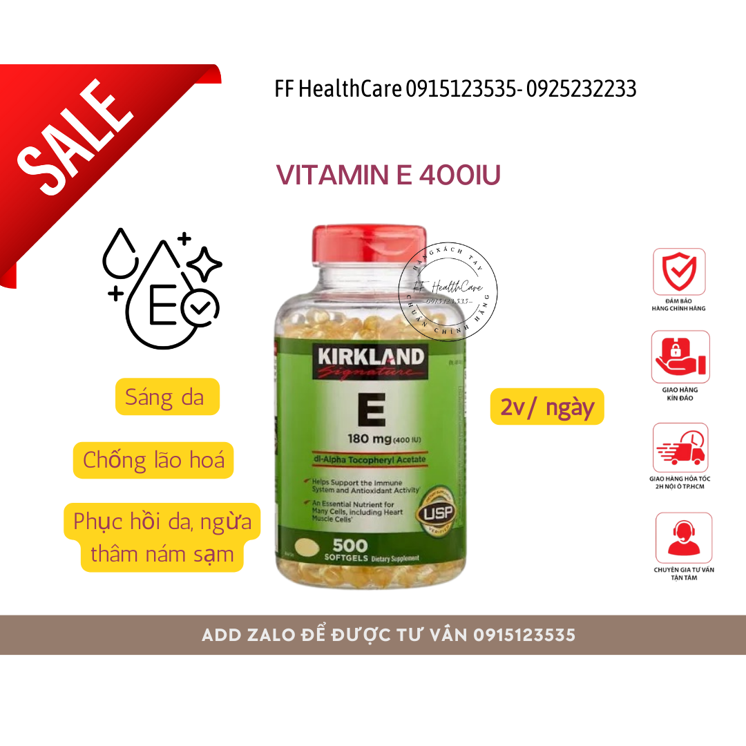 Viên Uống Vitamin E Kirkland Signature Vitamin E Mỹ 500 Viên