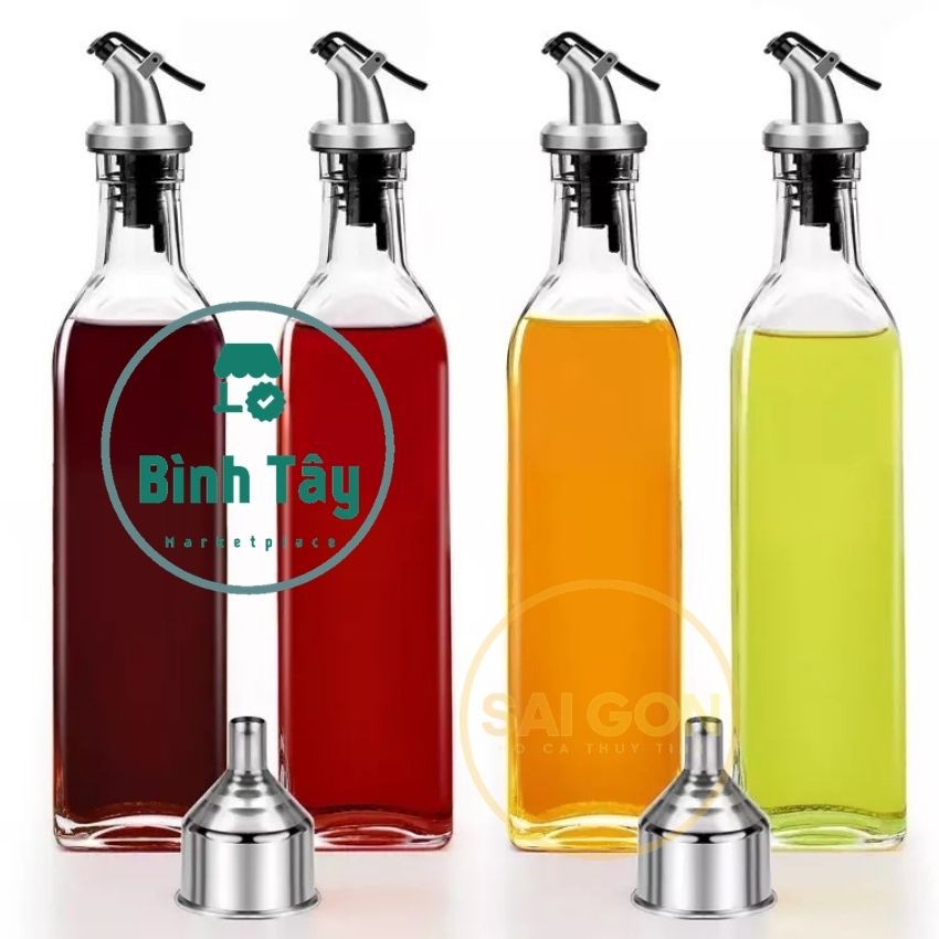 Combo 4 Chai đựng gia vị đựng dầu giấm nước tương mắm có vòi chiết tiện lợi bằng thủy tinh BT-4CD