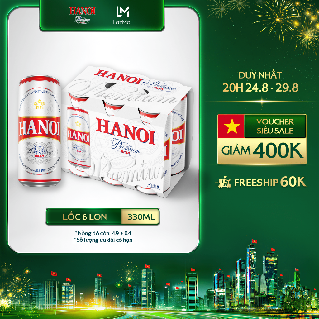Lốc 6 lon bia hanoi premium - habeco