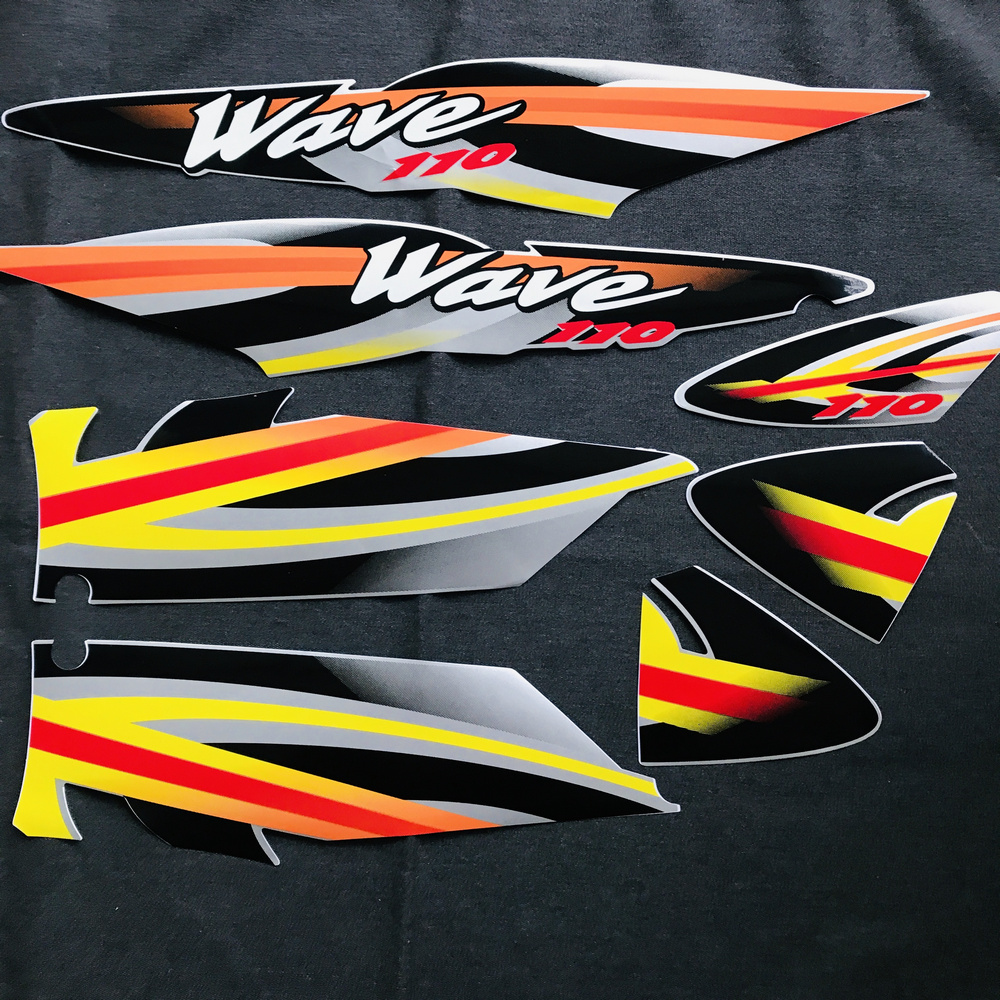(MỚI VỀ) Bộ tem 3 lớp dán xe máy WAVE THÁI, WAVE 110 xương cá, keo dán tốt, ít bay màu, ít bong tróc (màu vàng xám)