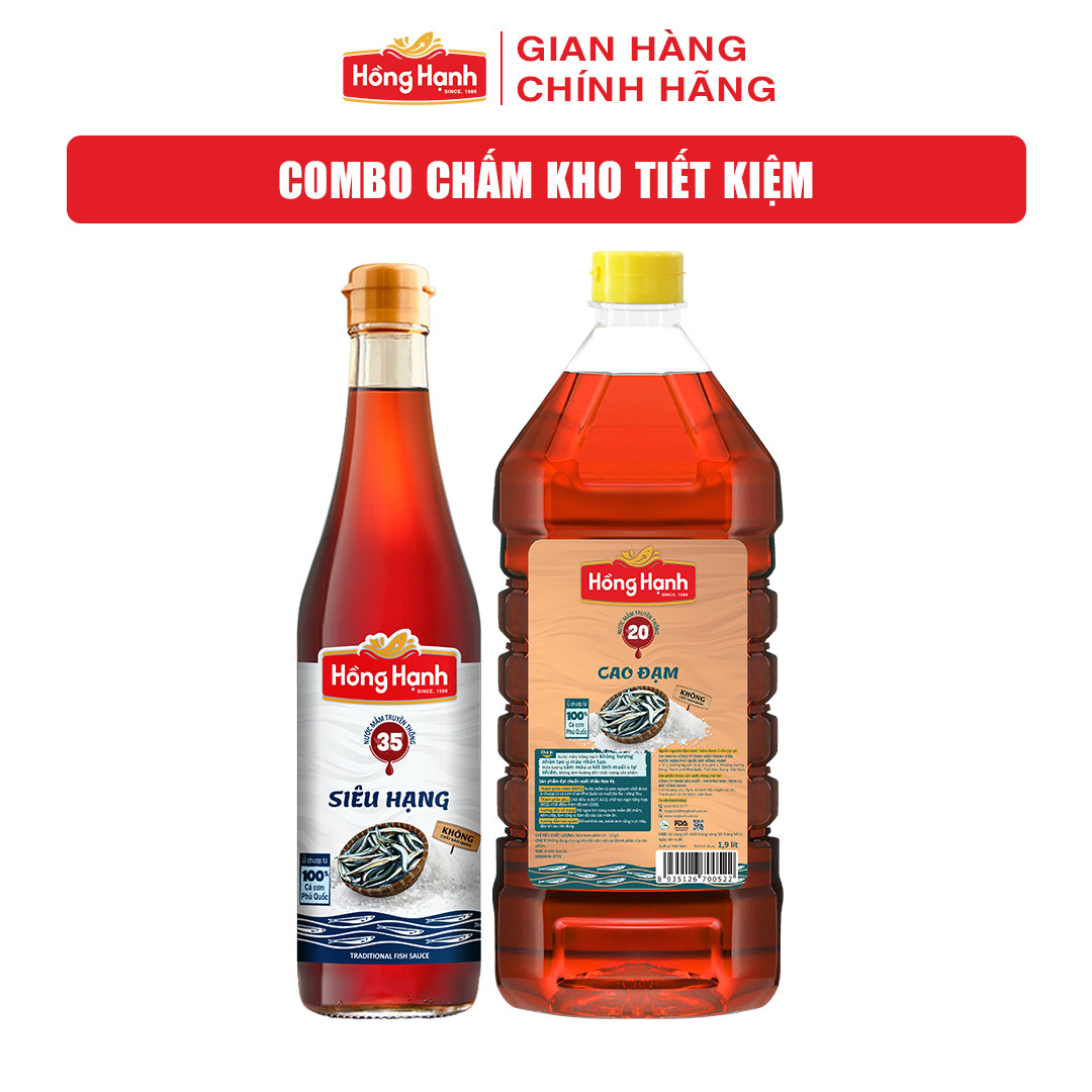 Nước mắm truyền thống phú quốc siêu hạng 35 độ đạm 500ml + nước mắm cao đạm 20 độ đạm 1,9 lít.