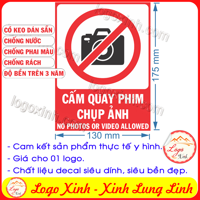 LOGO TEM STICKER CẢNH BÁO ĐỊA ĐIỂM CẤM QUAY PHIM CHỤP ẢNH , NO PHOTO AND VIDEOS
