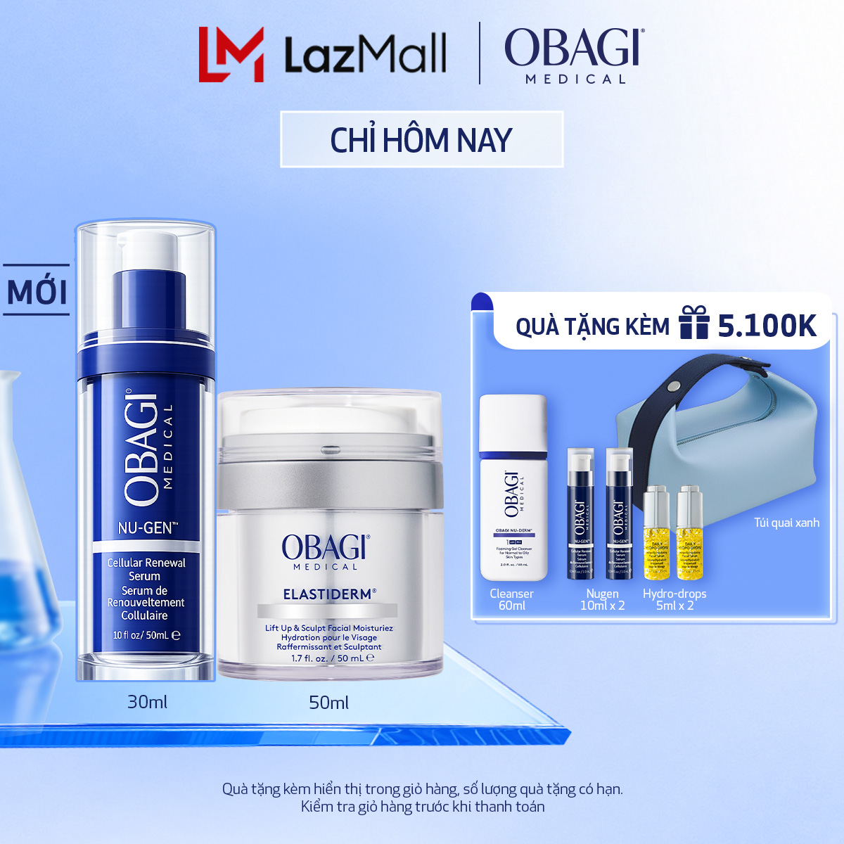 Combo Serum Trẻ Hóa Da Cấp Độ Tế Bào Obagi NU-GEN™ Cellular Renewal 30ml  Kem Dưỡng Chống Lão Hóa Cao Cấp Giúp Nâng Cơ Căng Da ELASTIDERM® Lift up  Sculpt Facial Moisturizer 50ml