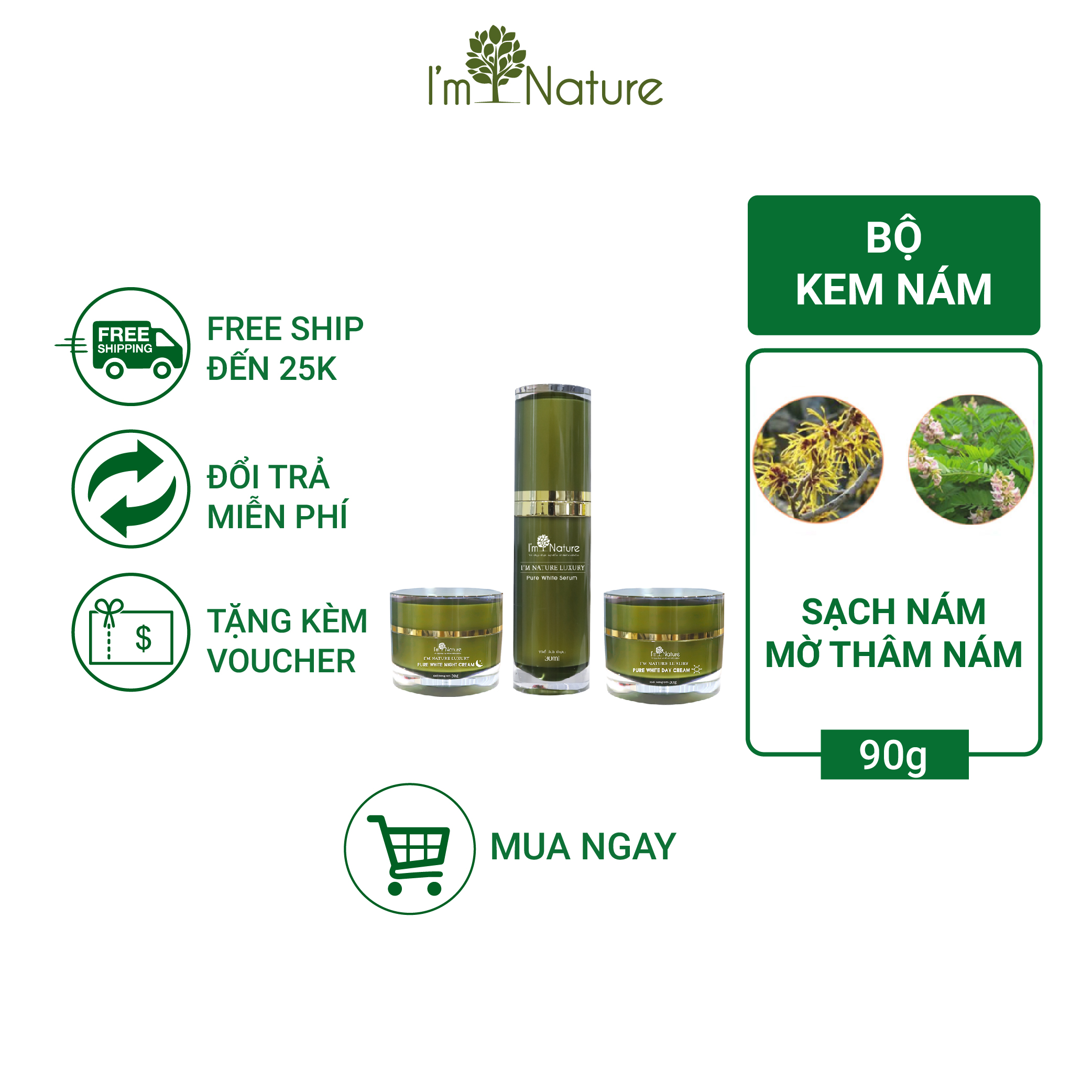 Bộ sản phẩm trị nám i'm nature tái tạo da ngày và đêm