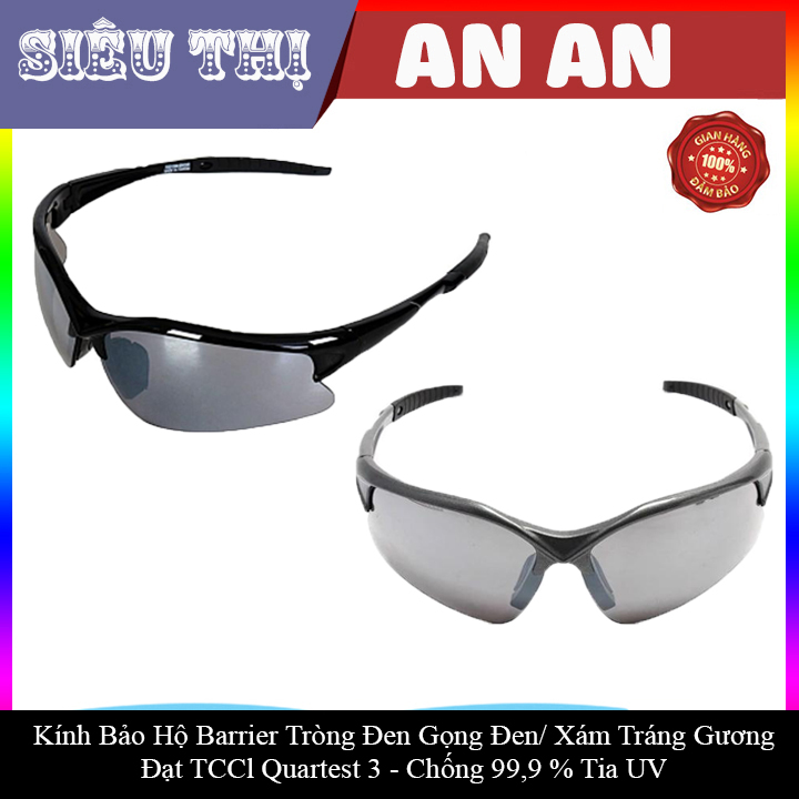 Kính bảo hộ, kính chống dịch  Barrier Loại 1 tròng đen gọng đen,xám dáng thể thao tráng gương chắn tia UV  ĐÀI LOAN sản suất