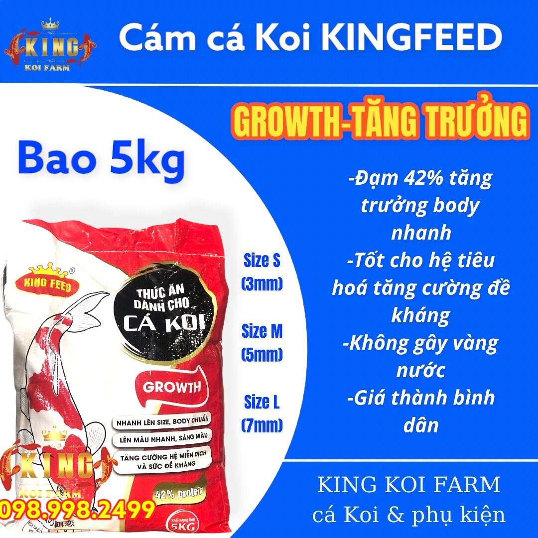 [GIẢM ĐẾN 20% Ở XU] Thức ăn tăng trưởng cá koi KINGFEED_GROWTH 42% đạm (Túi 5kg)