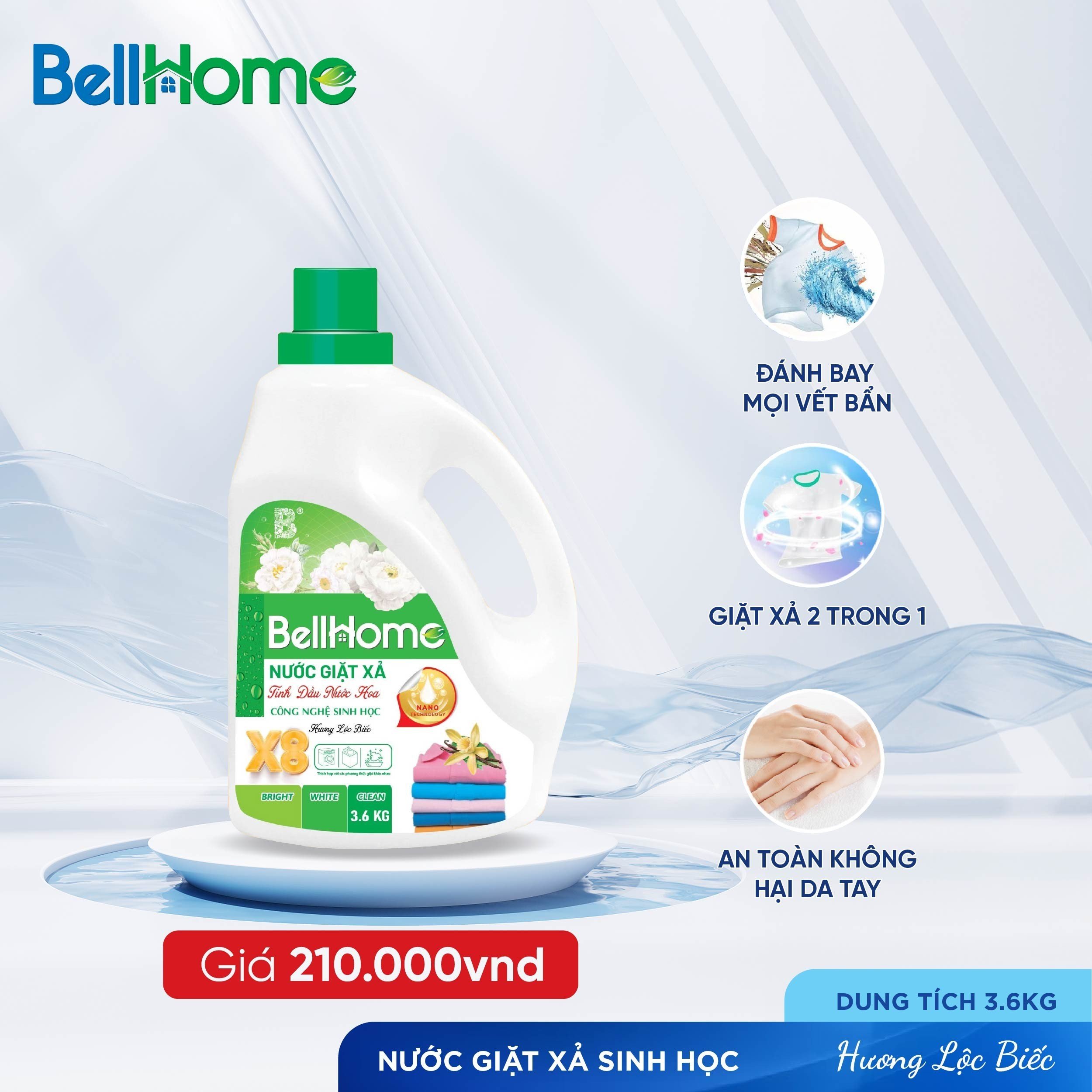 Nước Giặt Xả Công Nghệ Sinh Học Bell Home Xanh Hương Lộc Biếc 3,6KG