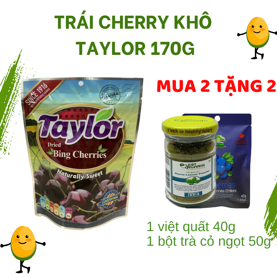 Anh đào Cherry Hữu Cơ Khô Tự Nhiên Taylor Dried Bing cherries Không Đường Ăn Kiêng Giảm Cân 170gr