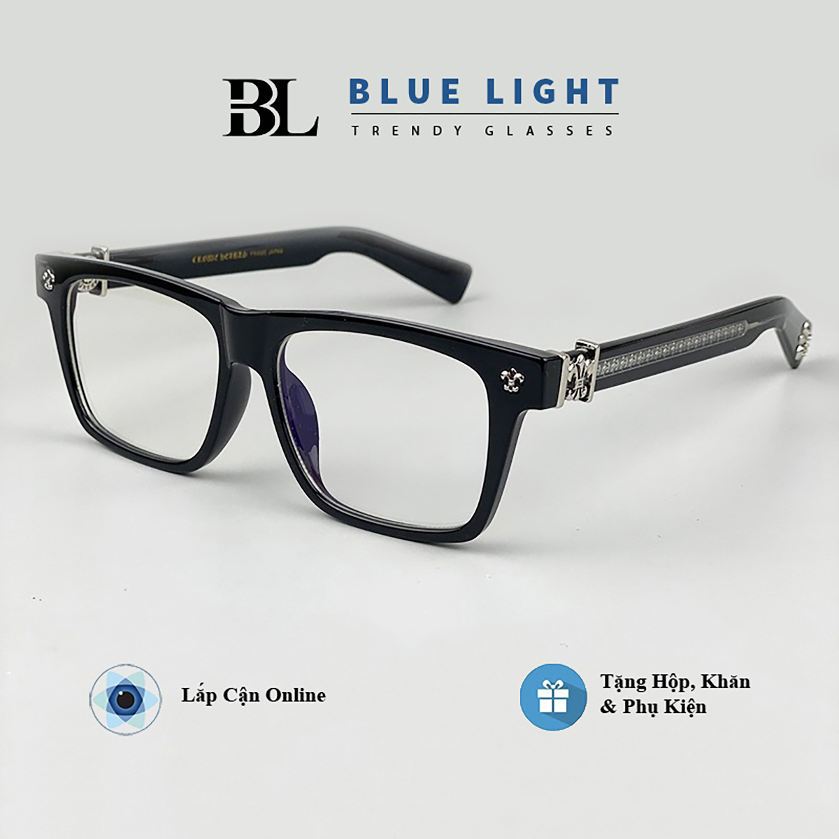 Gọng Kính Cận Chrome Heart Mắt Vuông To Viền Dày Cá Tính Đen Kính Giả Cận Không Độ - BLUE LIGHT SHOP