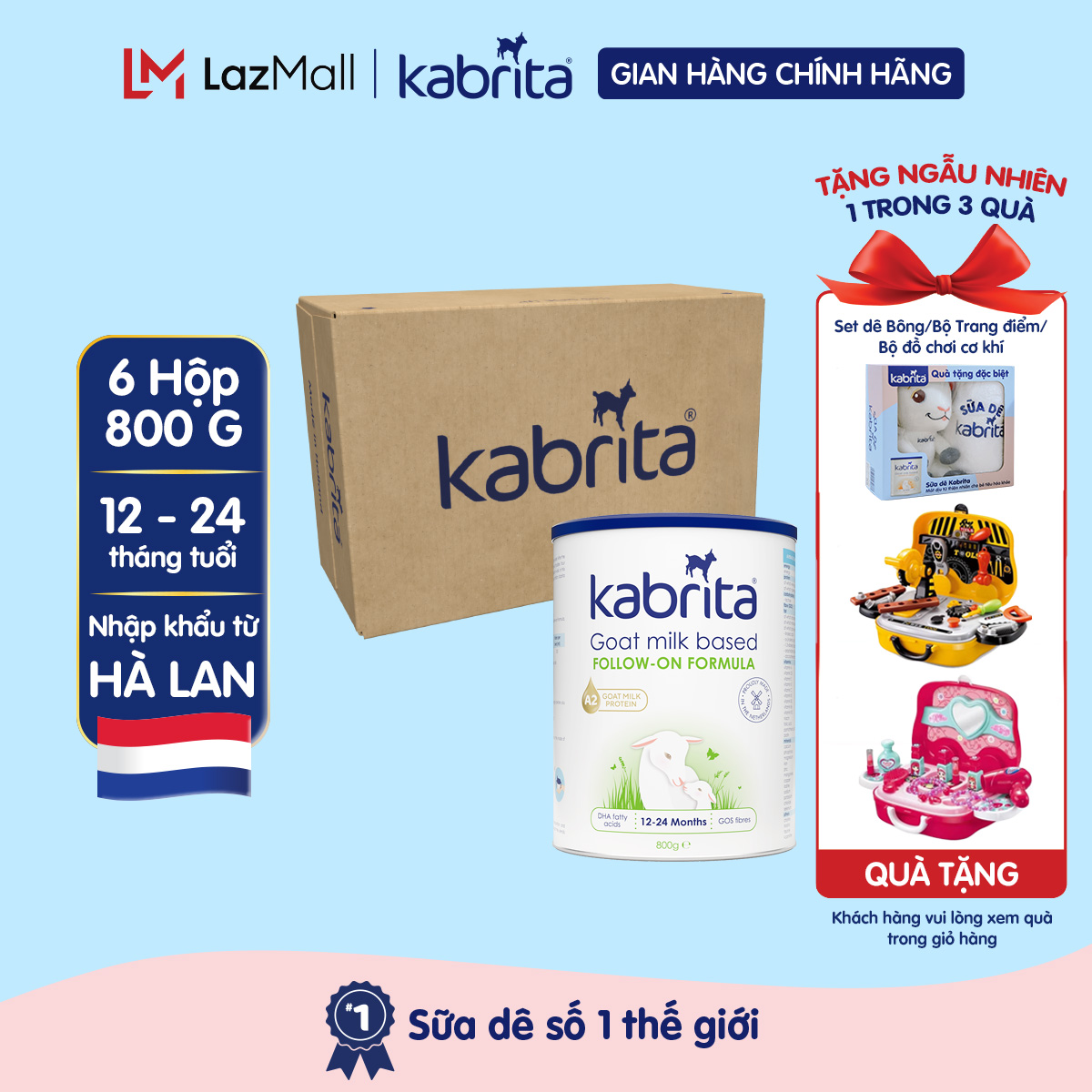 Thùng sữa dê kabrita số 2 cho trẻ từ 12 - 24 tháng - 06 lon 800g