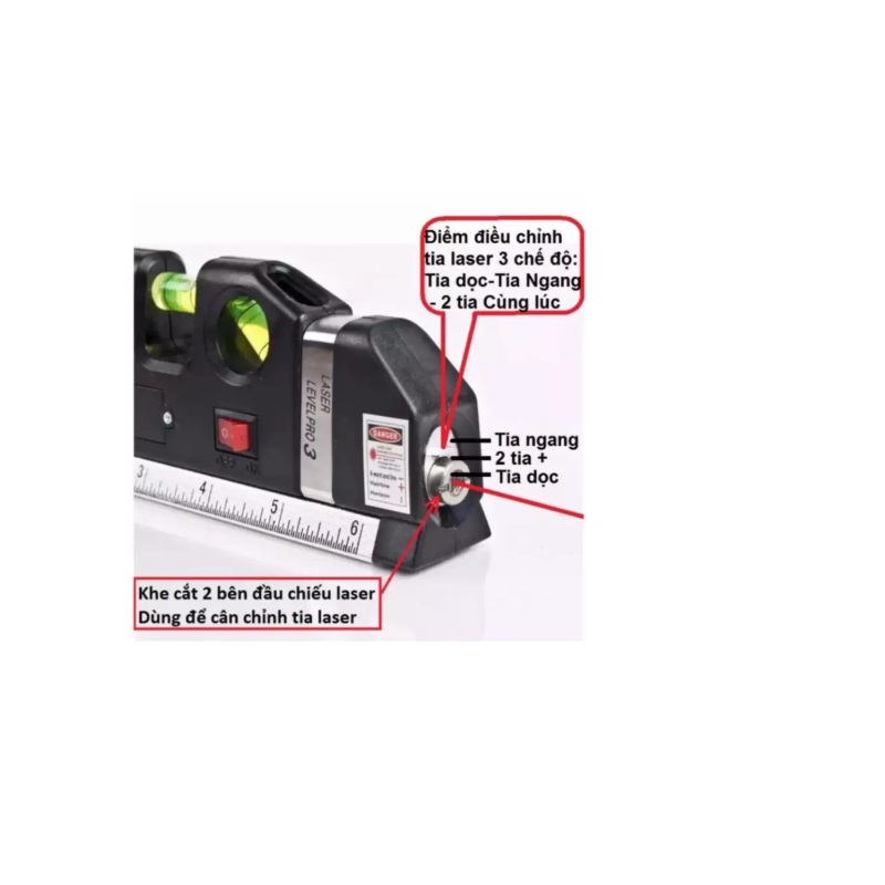 Thước ni vô laser đa năng cân bằng kèm thước kéo 2,5m Thước đo khoảng cách bằng laser - máy đo khoảng cách laser cầm tay giá rẻ PRO 3 HÀNG CHUẨN - Đa chức năng: ni vô nằm, đứng, xiên 45 °, thước rút 2.5m