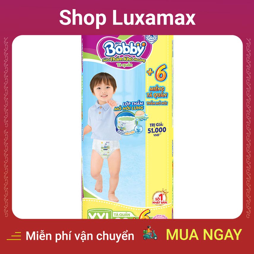 Tã quần bobby - đệm lưng thấm mồ hôi xxl30 - tặng 6 miếng trong gói dtk69194005 - shop luxamax
