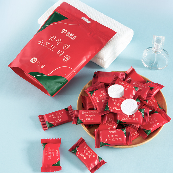 Khăn giấy nén Hàn Quốc gói 20 viên khăn nén bỏ túi du lịch tiện lợi ,khăn ướt dạng viên nén