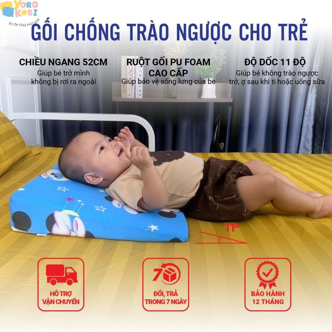 Gối chống trào ngược, trớ, sặc sữa cho bé YOROKOBI - hàng đăng ký thương hiệu CỤC SỞ HỮU TRÍ TUỆ