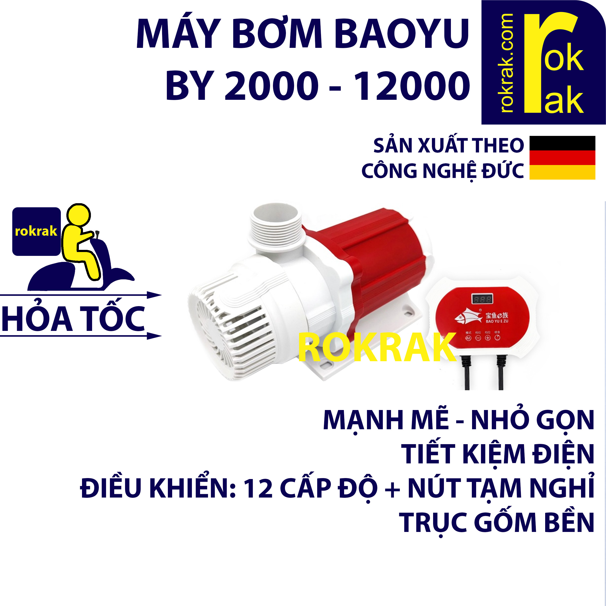 Máy bơm baoyu by 2000 3000 4000 6000 9000 12000 có bảng điều khiển 12 cấp độ có chế độ sóng hồ cá nước biển