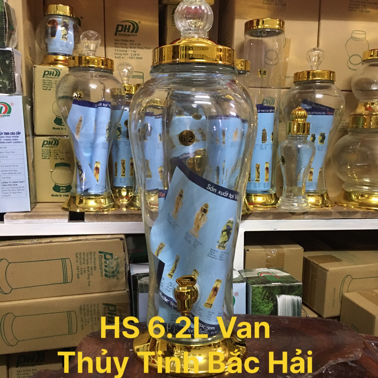[HCM]BÌNH THỦY TINH VÀ HŨ THỦY TINH NGÂM RƯỢU HS6.2l CÓ VAN-THỦY TINH BẮC HẢI