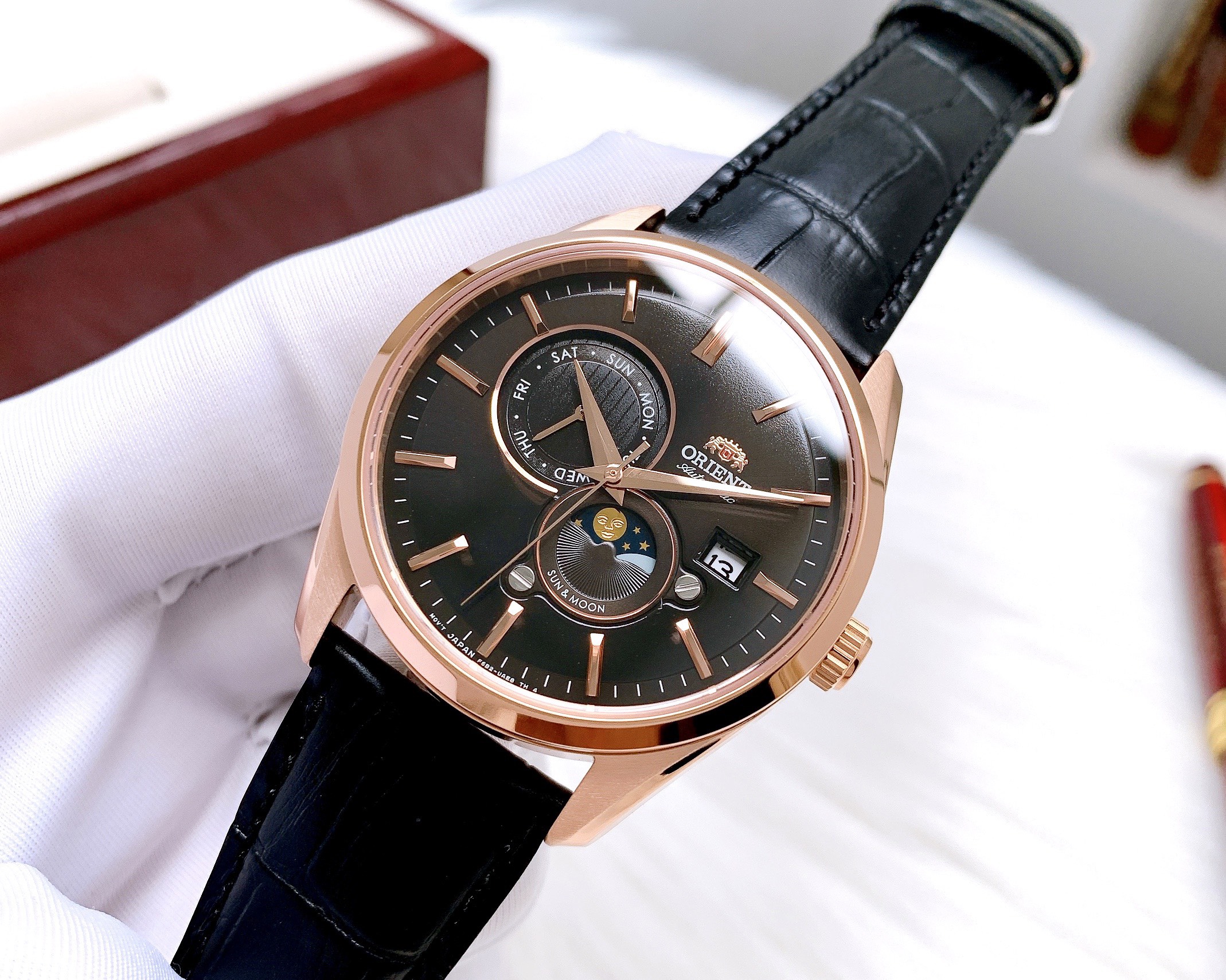Đồng hồ nam orient sun and moon gen 5 ra-ak0304b10b mặt cafe rất đẹp chính hãng giá rẻ