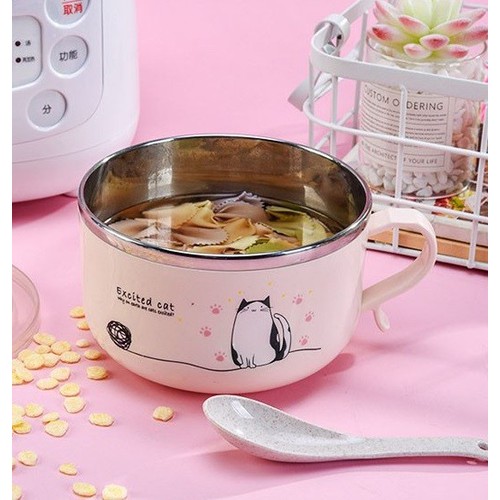 [TẶNG KÈM THÌA] - TÔ, THỐ CA ĂN MÌ LÕI INOX CÓ KÈM NẮP VÀ THÌA HÌNH THÚ - CA ĂN MÌ CHỐNG NÓNG CÓ NẮP ĐẬY TIỆN LỢI - TÔ ĂN MÌ CÓ TAY CẦM 2 LỚP INOX KHÔNG GỈ, NHỰA PP CÁCH NHIỆT