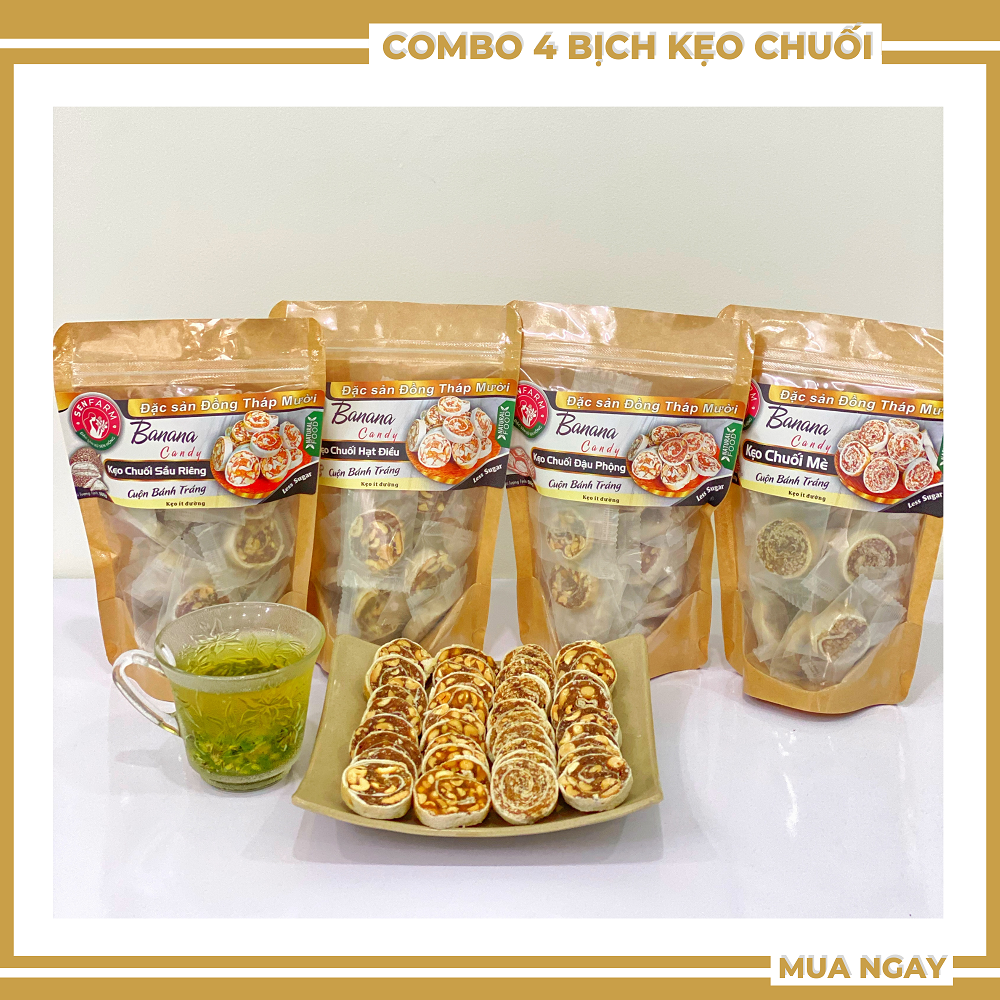 Combo 4 bịch kẹo chuối cuộn senfarm các vị 250g