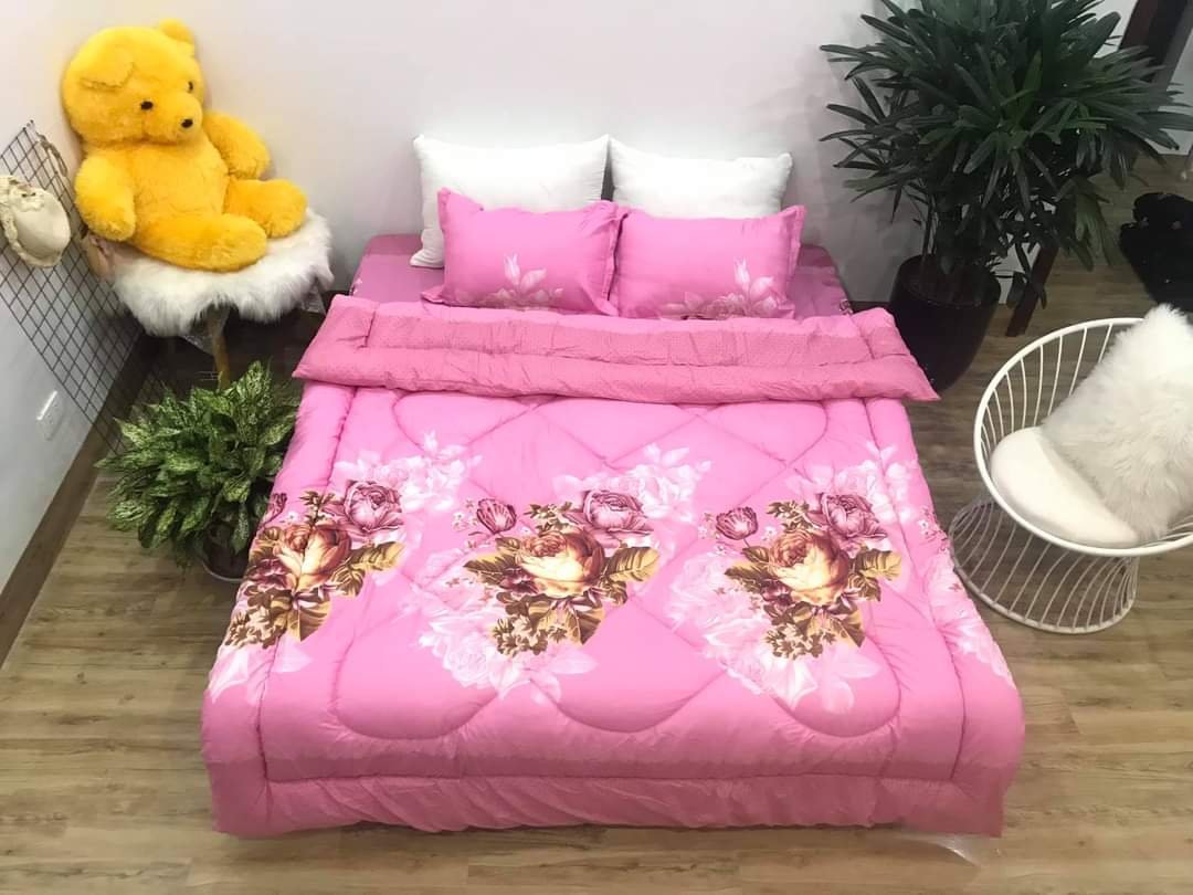 Chăn phao siêu nhẹ cực ấm 1m8x2m mẫu hoa nền hồng