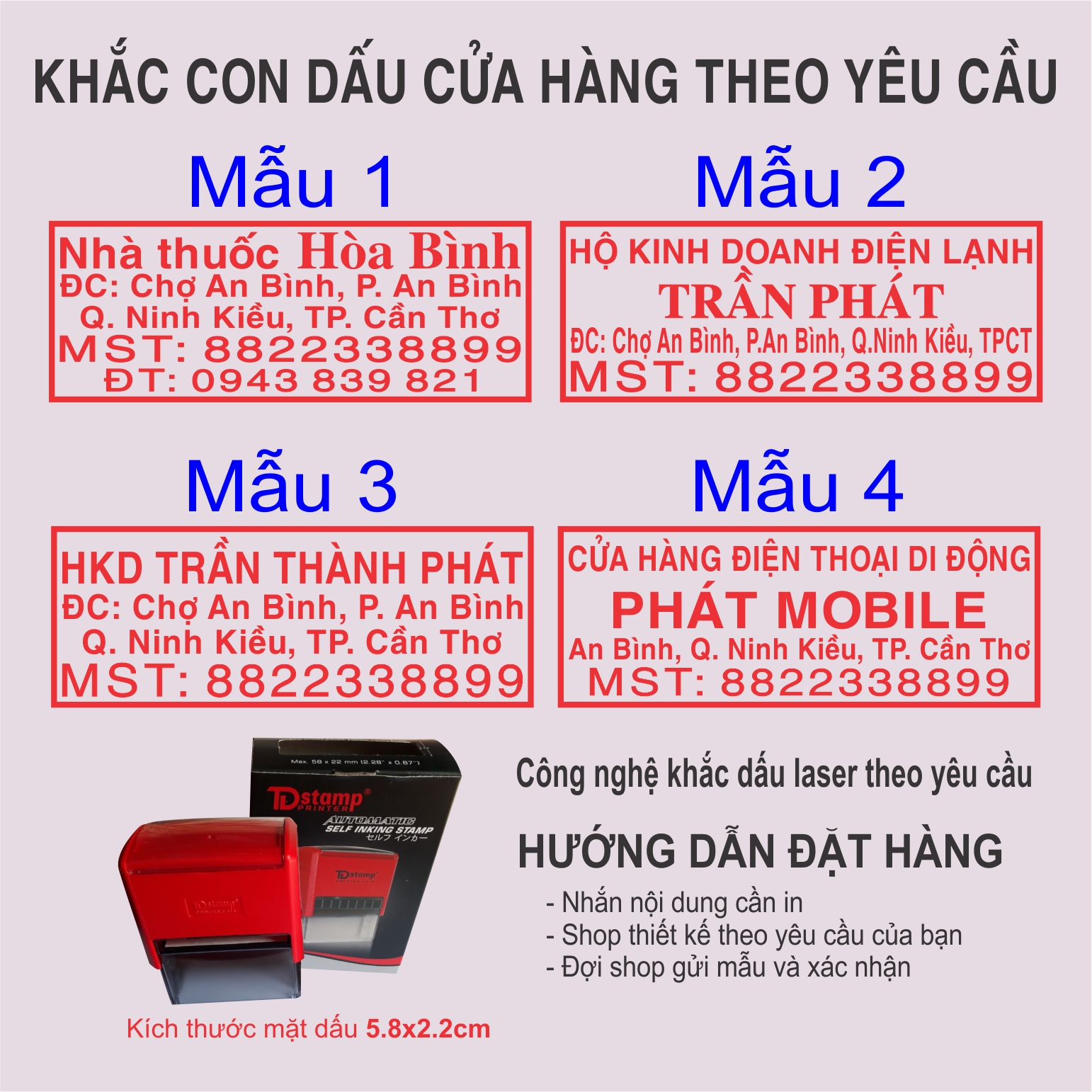 Khắc con dấu tên cửa hàng theo yêu cầu của khách
