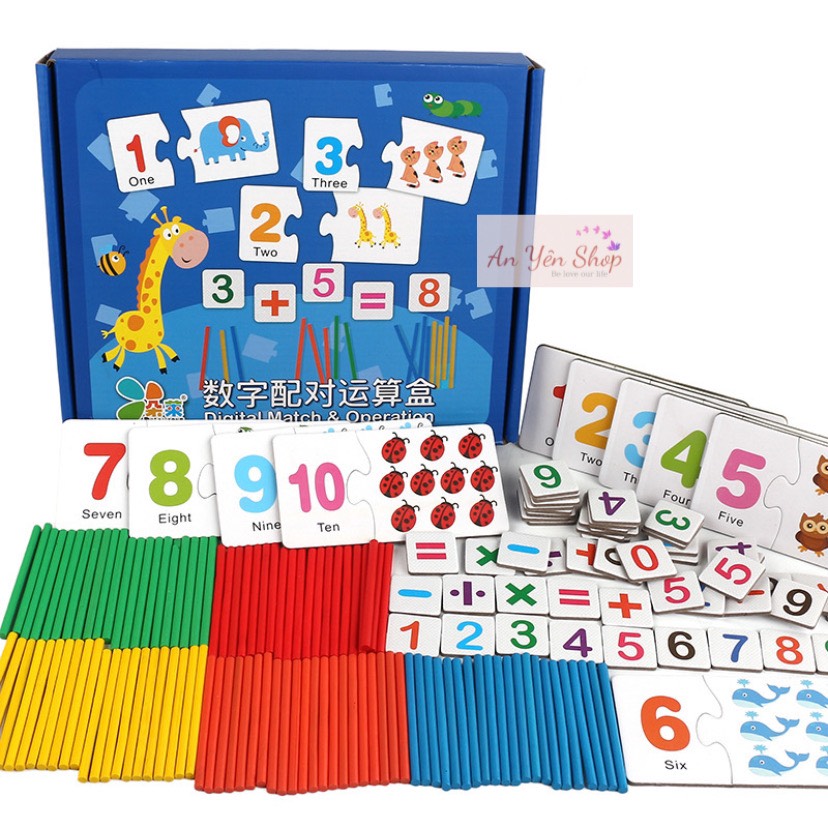 Bộ que tính và thẻ học ghép số bằng gỗ cho bé học toán, đồ chơi toán học montessori, đồ chơi thông minh, đồ chơi giáo dục, giáo cụ montessori, an yên shop