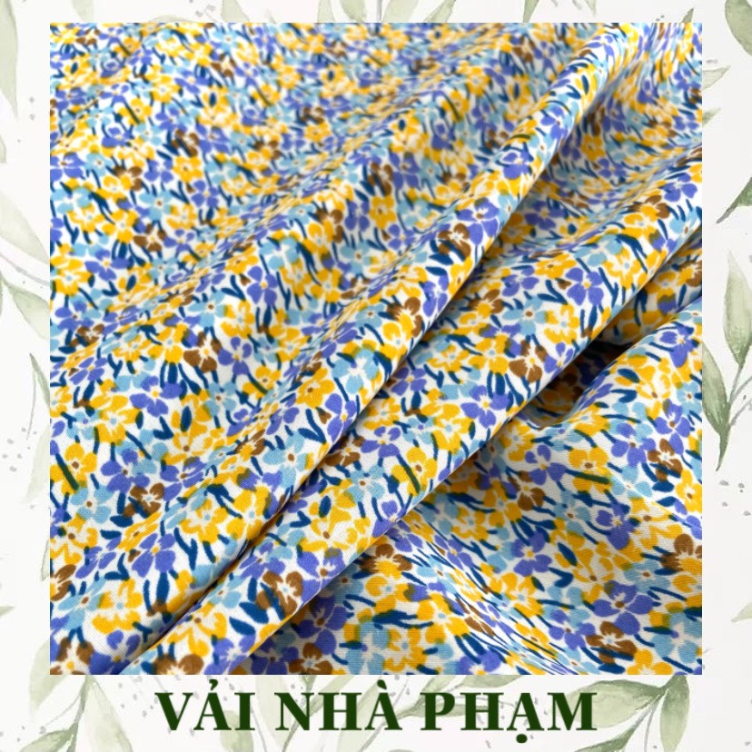 Vải lụa mango hoa nhí vàng - khổ vải 1.5m - vải nhà phạm