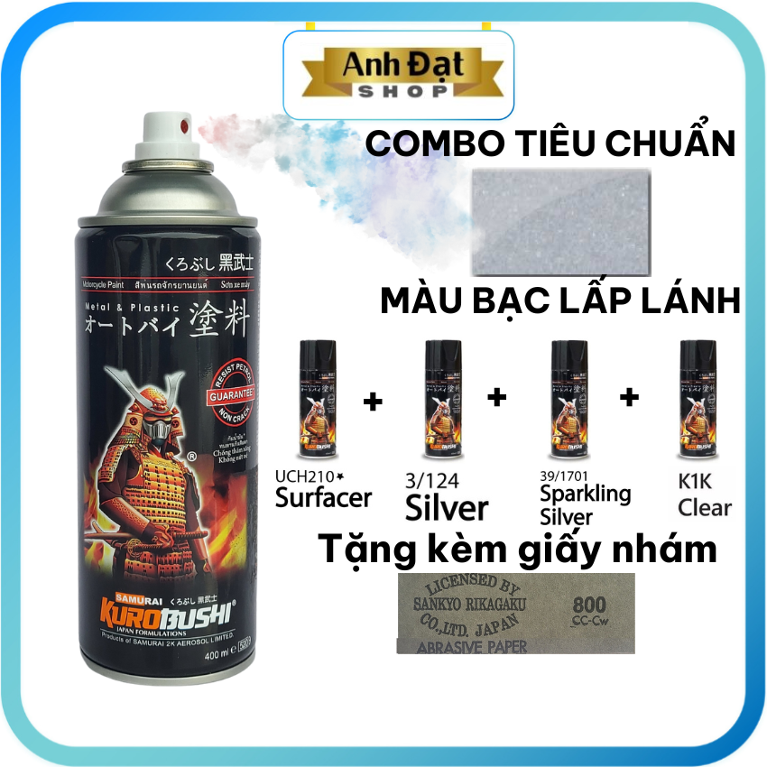 Màu bạc lấp lánh 1701, sơn lót 2k04, sơn nền 124, sơn bóng 2k01, anh đạt shop