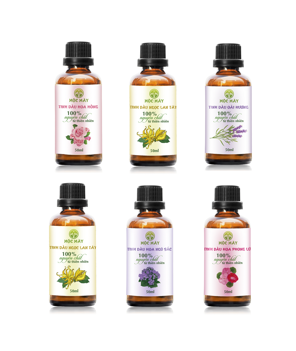 Tinh dầu thiên nhiên nguyên chất 50ml Mộc Mây - tinh dầu sả chanh/ Bưởi/ bạc hà/ Hoa Lài/ Oải hương/ Hoa Hồng/ Chanh/ Tràm huế/ Gừng/ Cam/ Quế/ Quýt