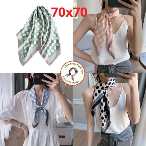 Khăn Lụa Vuông 70x70 Quàng Cổ Quấn Tóc Làm Áo Yếm Lụa- Chấm Bi Xinh