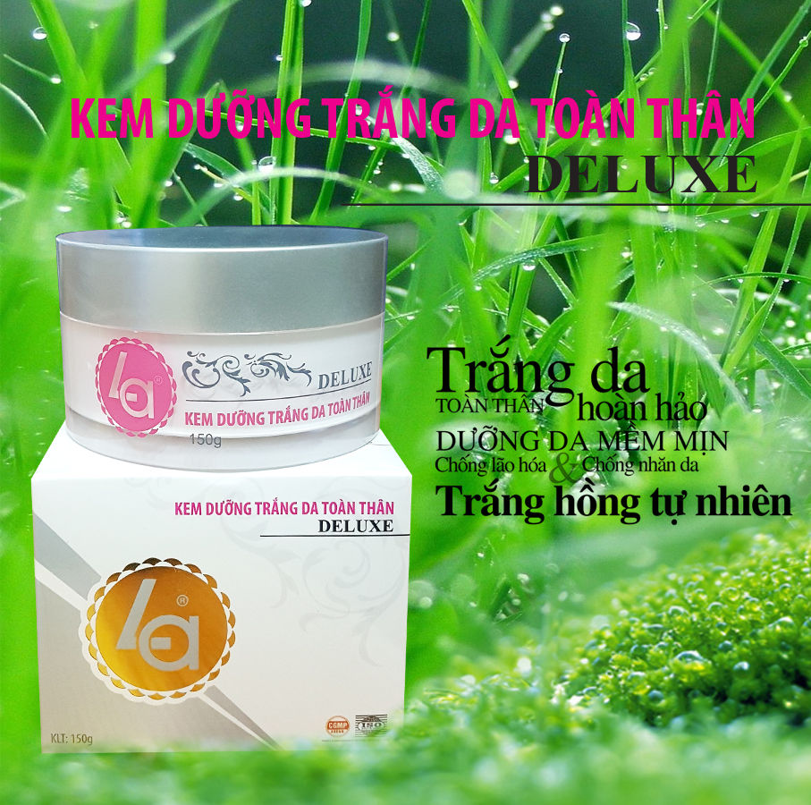 Kem Dưỡng Trắng Da Toàn Thân LA Deluxe 150g, dưỡng trắng hiệu quả, an toàn từ thiên nhiên. Giá bao bì 389K. Mỹ phẩm Gia Bảo chính hãng
