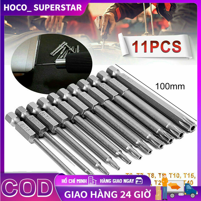 Bộ mũi vít hoa thị có lỗ dài từ 50-75-100 chân lục giác thép s2 nhiều kích thước