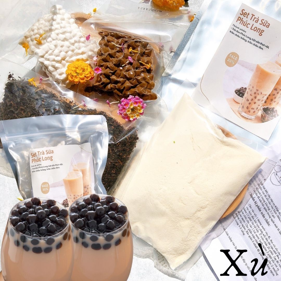 Set nguyên liệu trà sữa tự pha vị phúc long, thái xanh, milo dầm pudding trứng, chè dưỡng nhan ăn vặt xù