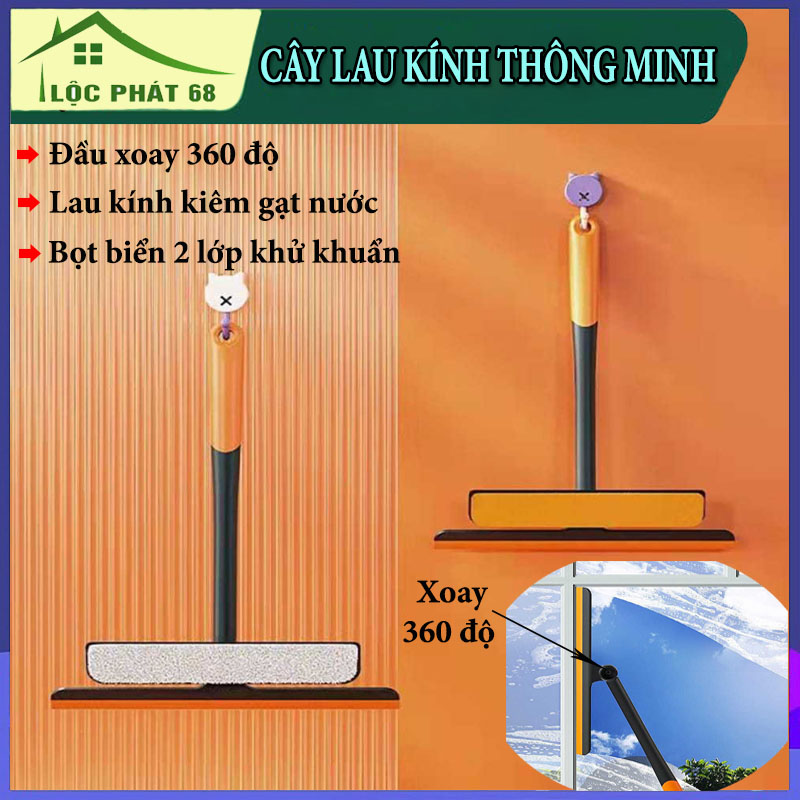 Cây lau kính thông minh 3in1 lau kính kèm gạt nước silicon xoay 360 độ, lau gạt mọi ngóc ngách, chổi lau kính thông minh, cây lau kiếng lau kính đa năng, chổi lau kính cán dài siêu sạch, cây lau kiếng cán dài