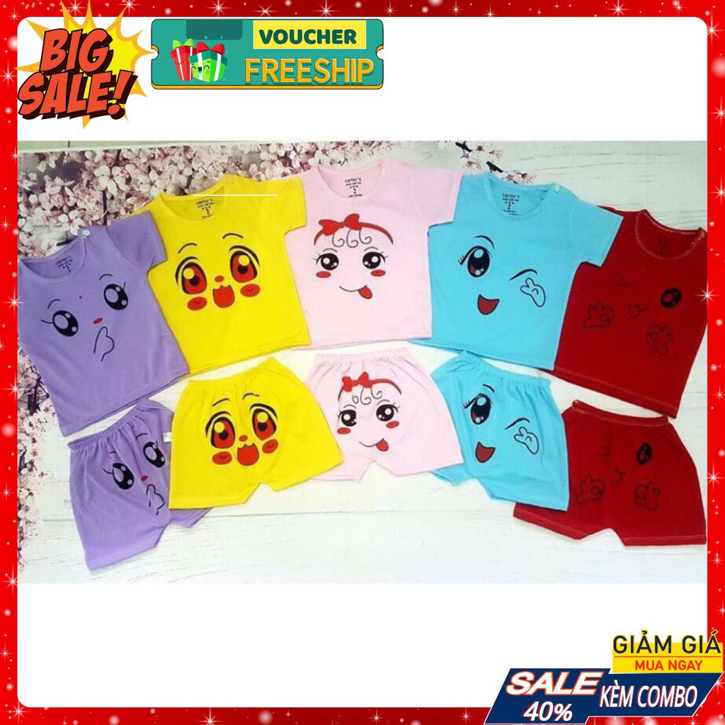 Sét 5 bộ cộc tay cảm xúc cho bé trai, bé gái từ 5-15kg, đồ bộ cho bé, quần áo trẻ em